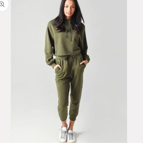 Frame Denim Tops - FRAME DENIM EUC Easy Organic Cotton Cropped Hoodie Joggers Set XS Forest Green
